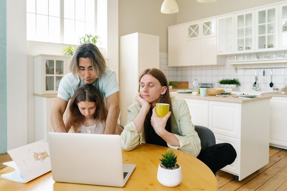 Family members at a kitchen table reviewing financial documents during a gambling crisis intervention