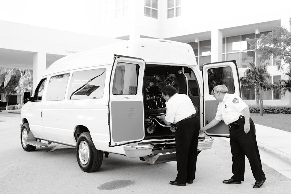 Mobile crisis response team van outside residential apartment with peer support specialist greeting client