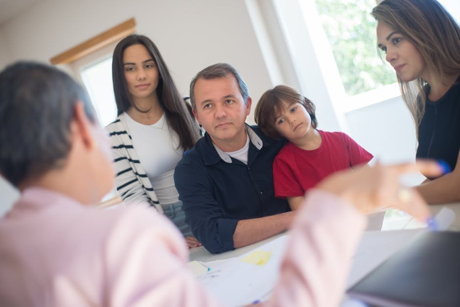 Family court parenting program meeting with co-parents and licensed therapist with attendance report on table